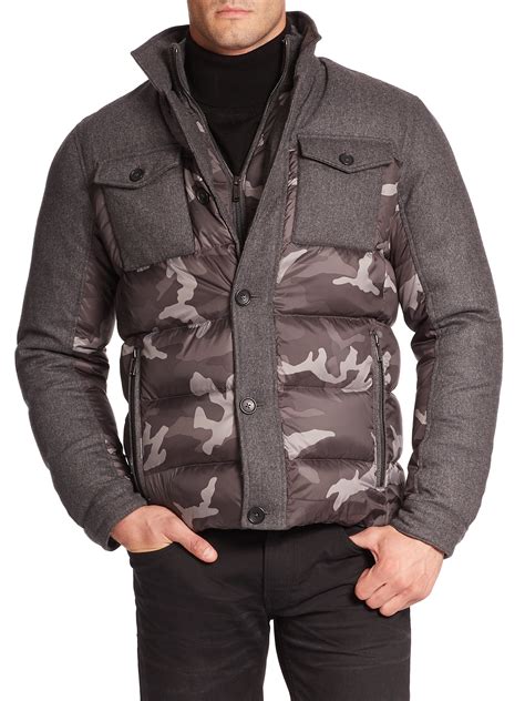 michael kors grey camo wool bomber jacket|Michael Kors puffer jacket men's.